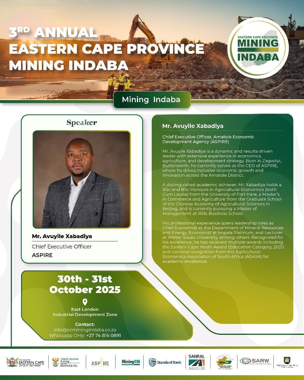 ASPIRE CEO to Address 3rd Annual Eastern Cape Province Mining Indaba
