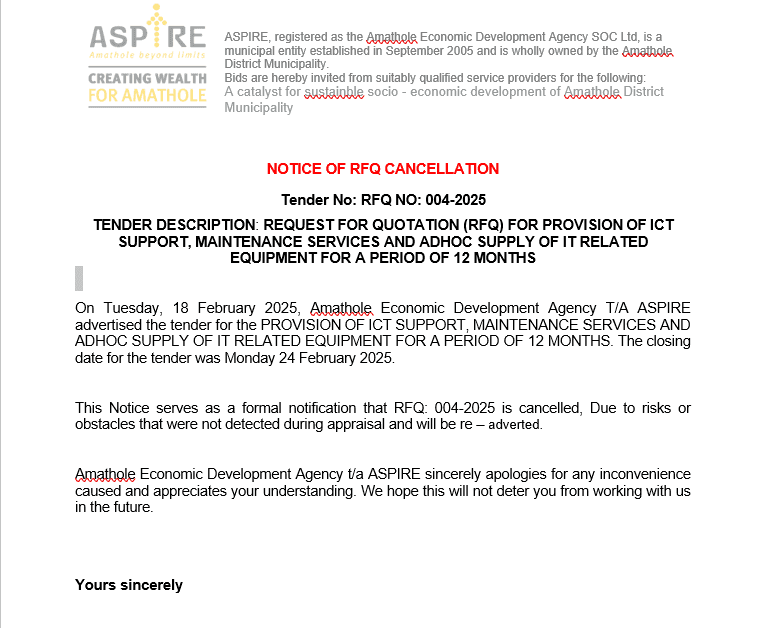 NOTICE OF RFQ CANCELLATION